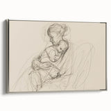 Abstract figurative framed canvas artwork in silver, showcasing a modern design with intricate shapes and vibrant colors, perfect for contemporary decor.