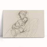 Abstract figurative stretched canvas artwork leaning against a neutral wall, showcasing vibrant colors and dynamic shapes that create a modern artistic expression.