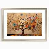 Abstract floral wall art featuring vibrant colors and intricate designs, framed with a silver mat, perfect for modern home decor. This piece adds elegance and a touch of nature to any room.