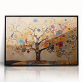 Framed abstract floral wall art showcasing vibrant colors and intricate designs, presented in a sleek black frame, perfect for modern home decor.