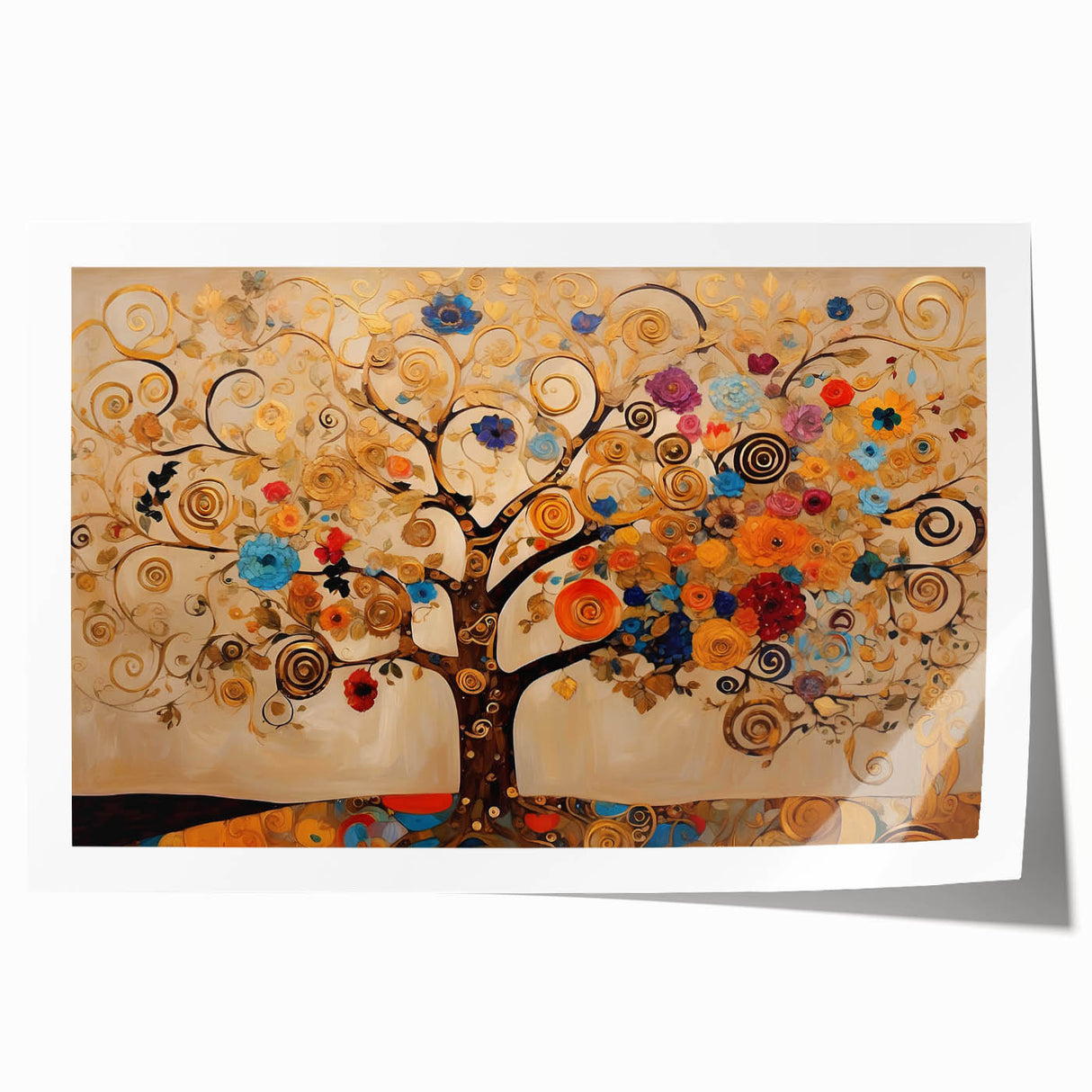 Vibrant abstract floral wall art print showcasing bold colors and intricate patterns, elegantly rolled and ready for framing, perfect for home decor enhancement.