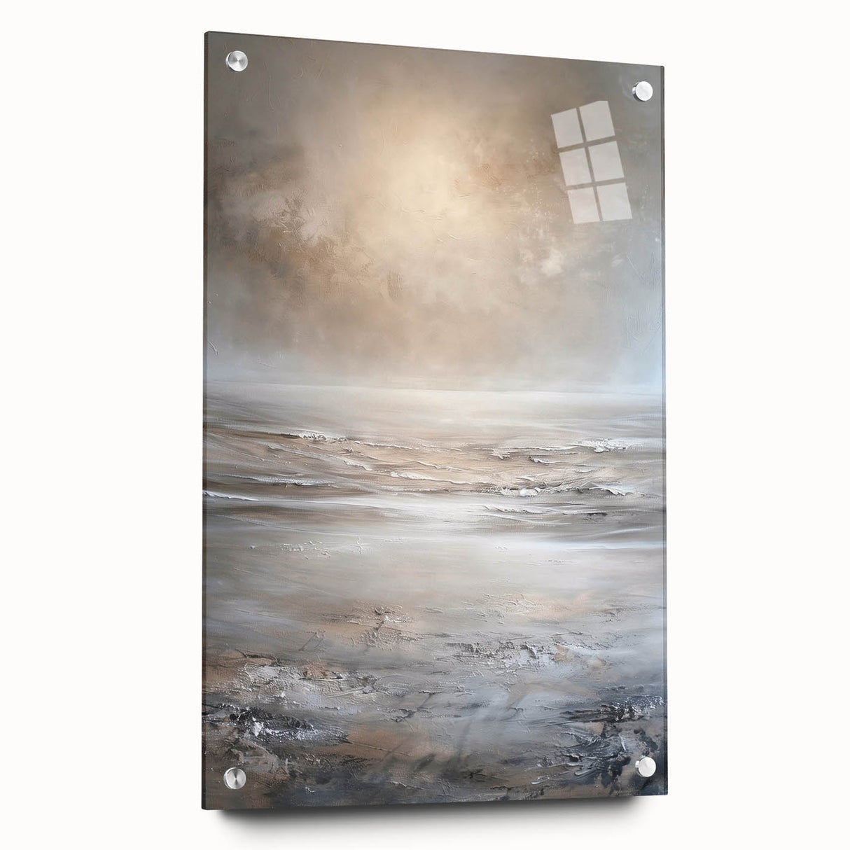 Abstract landscape wall art displayed in a side view, showcasing vibrant colors and intricate details, mounted with decorative pins for an elegant presentation.