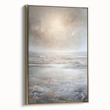 Framed canvas wall art showcasing an abstract landscape design with gold accents, viewed from the side to highlight its elegant profile and texture. Ideal for modern interior decor.