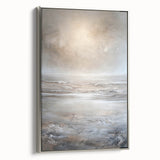 Framed abstract landscape wall art featuring vibrant colors in a silver frame, showcasing a modern design that enhances any interior decor, side view.