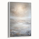 Framed abstract landscape wall art showcasing soft earthy tones and textured brush strokes, elegantly displayed from a white side view to highlight its modern aesthetic.
