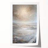 Abstract landscape wall art print showcasing vibrant hues of blue, orange, and green, beautifully rolled for easy framing and display in modern decor.