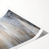 Abstract landscape wall art print showcasing vibrant hues of blue and orange, depicting a serene natural scene with textured brushstrokes, rolled and ready for framing.