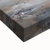 Close-up of an abstract landscape wall art piece on stretched canvas, showcasing vibrant colors and intricate textures, perfect for modern home décor.