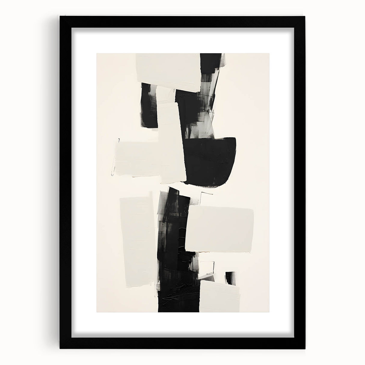 Abstract minimalist wall art framed with a mat, showcasing soft pastel colors and geometric shapes, perfect for modern home decor in living spaces.