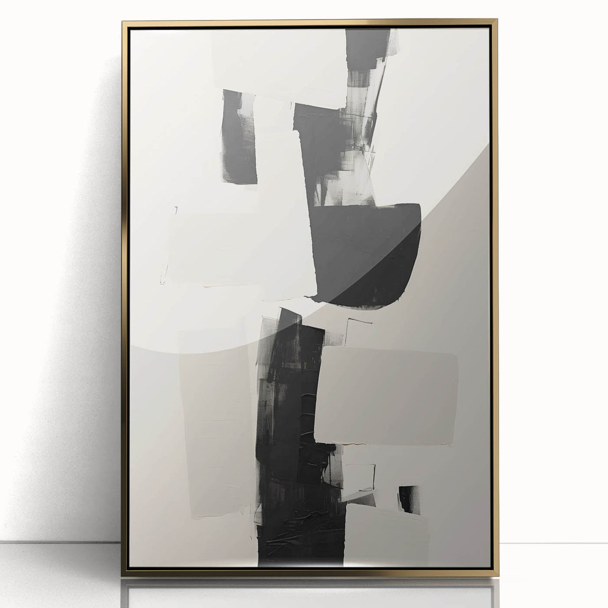 Framed acrylic wall art featuring an abstract minimalist design with gold accents, perfect for modern home decor. Ideal for adding elegance to any room.