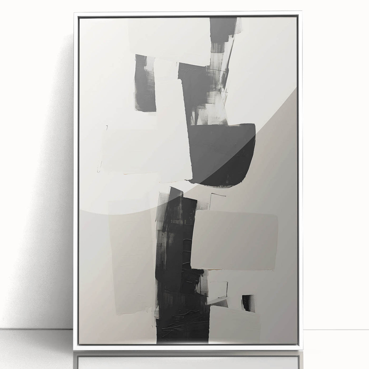 Framed abstract minimalist wall art featuring a sleek white acrylic design, perfect for modern home decor, enhancing any living space with elegance and simplicity.