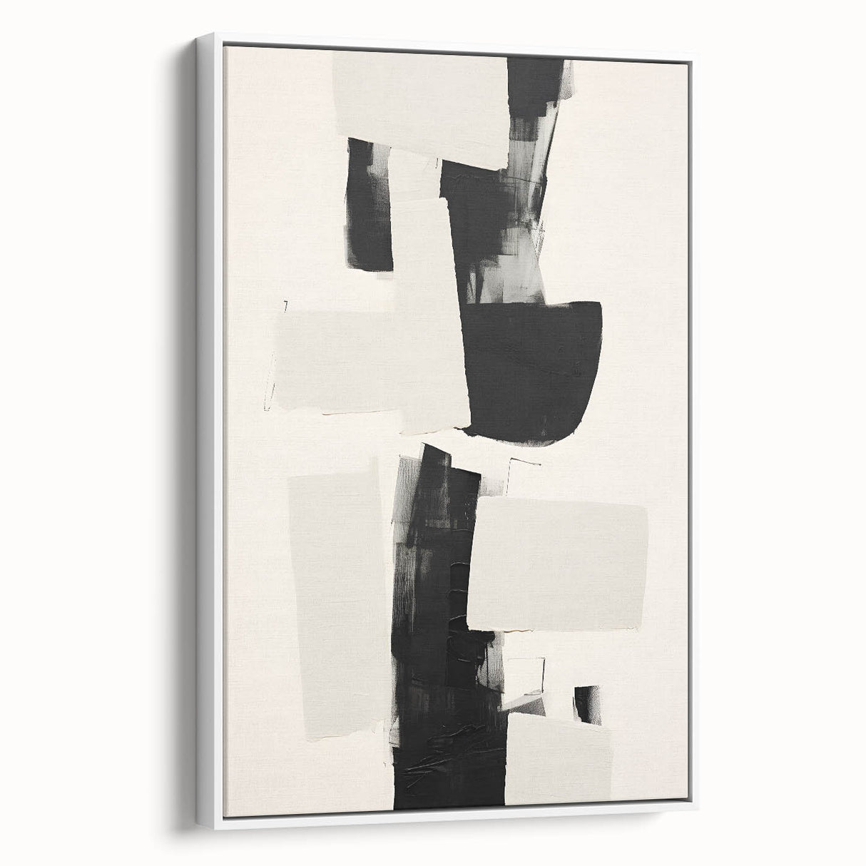 Framed abstract minimalist wall art showcasing a white canvas with subtle texture, perfect for modern decor. Ideal for brightening up living spaces or offices.