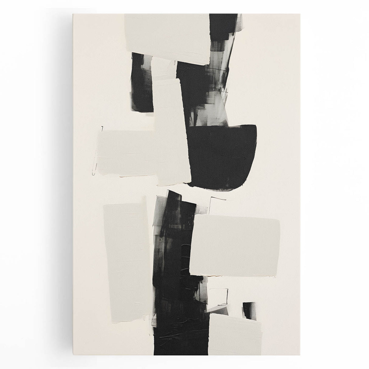 Abstract minimalist wall art on stretched canvas showcasing a blend of soft pastel colors and geometric shapes, ideal for modern home decor or art enthusiasts.