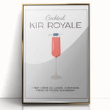 Large art print of food and drinks in mid-century modernist style, framed in gold acrylic, suitable for modern kitchen decor.