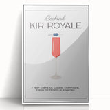 Art deco poster depicting colorful cocktails and fruits on a white acrylic framed print, suitable for modern kitchen decor.