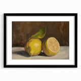 Extra large abstract art print featuring vibrant, textured fruits on a black framed canvas, ideal for living room decor.