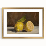 Extra large abstract art print featuring textured fruits in vibrant colors on a gold-framed canvas.