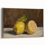 Landscape painting of fruits on a black background, framed canvas, ideal for bedroom wall art.