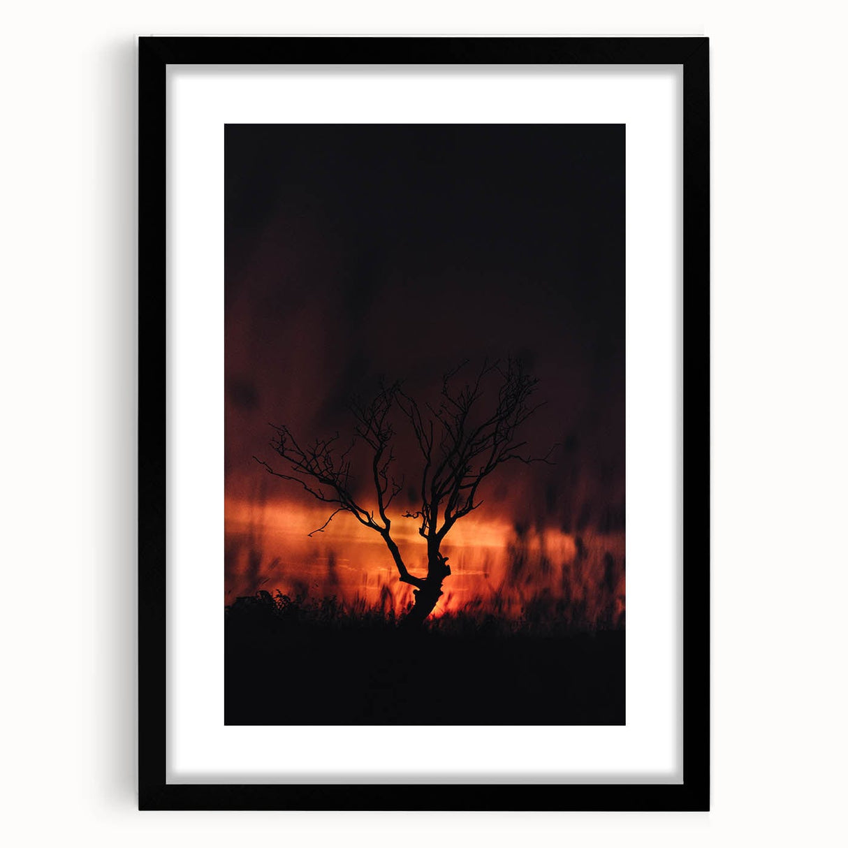 Extra large abstract art print featuring vibrant autumn colors on a textured canvas, framed in black.