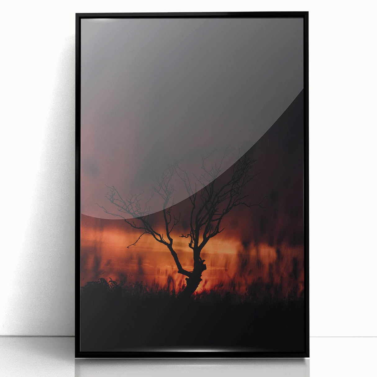 Large abstract wall art featuring autumnal colors on black acrylic, framed, ideal for modern living room decor.