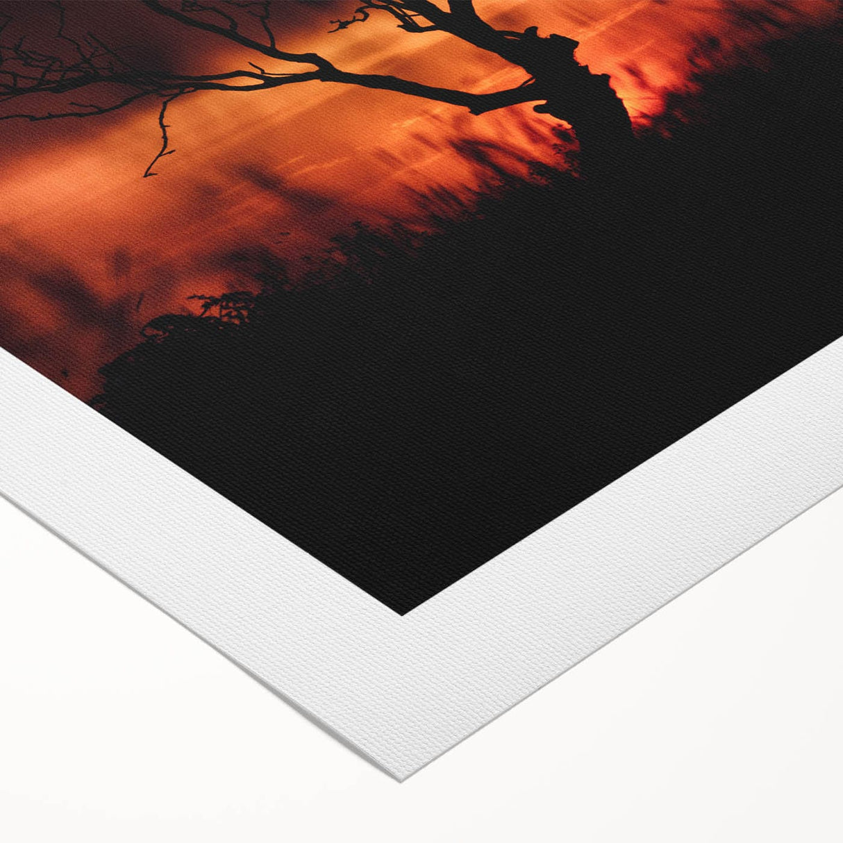 Art deco poster featuring an autumnal forest scene in warm orange and brown tones, printed on rolled canvas.