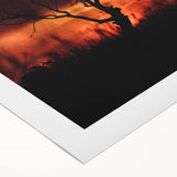 Art deco poster featuring an autumnal forest scene in warm orange and brown tones, printed on rolled canvas.