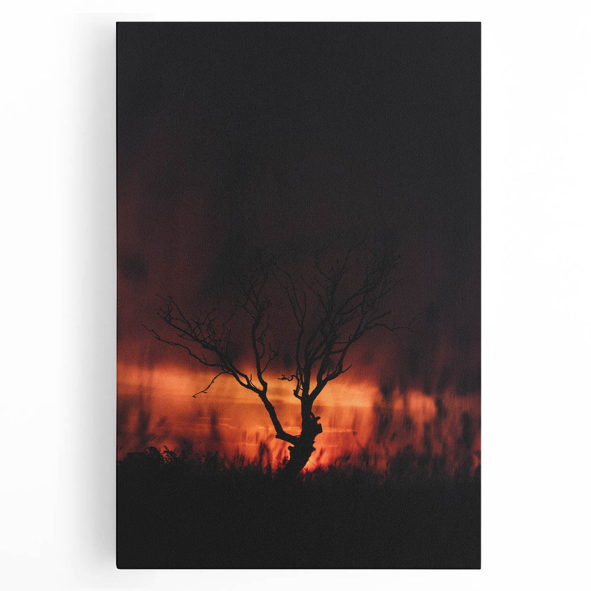 Large black and white stretched canvas depicting a minimalist autumn tree, ideal for kitchen wall art.