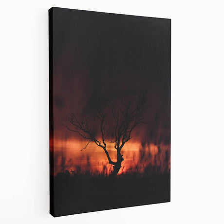 Large canvas depicting a minimalist autumnal scene with warm orange and brown tones, suitable for kitchen wall art.