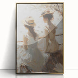 Framed acrylic artwork showcasing an abstract figurative design with gold accents, displayed in a modern setting to enhance contemporary decor. The piece adds elegance and sophistication to any room.