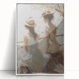 Abstract figurative wall art framed in white acrylic, showcasing vibrant colors and dynamic shapes, ideal for modern home decor or artistic displays.