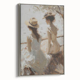 Framed abstract figurative canvas art with a silver frame, showcasing vibrant colors and dynamic shapes, ideal for modern home decor or art enthusiasts.