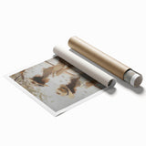 Abstract figurative art print showcasing vibrant colors and dynamic shapes, rolled and securely packaged in a durable cardboard tube for safe shipping. Ideal for modern home decor.