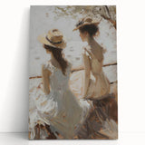 Abstract figurative stretched canvas artwork featuring vibrant colors and dynamic shapes, leaning against a wall, ideal for modern home decor.