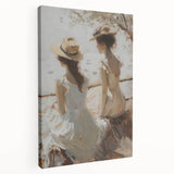 Abstract figurative stretched canvas art showcasing vibrant colors and dynamic shapes, displayed in a side view to highlight its depth and texture. Perfect for modern home decor, this artwork adds a striking visual element to any space.