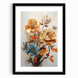 Abstract floral wall art framed in black, showcasing vibrant colors and intricate patterns, ideal for modern home decor and adding a touch of elegance.