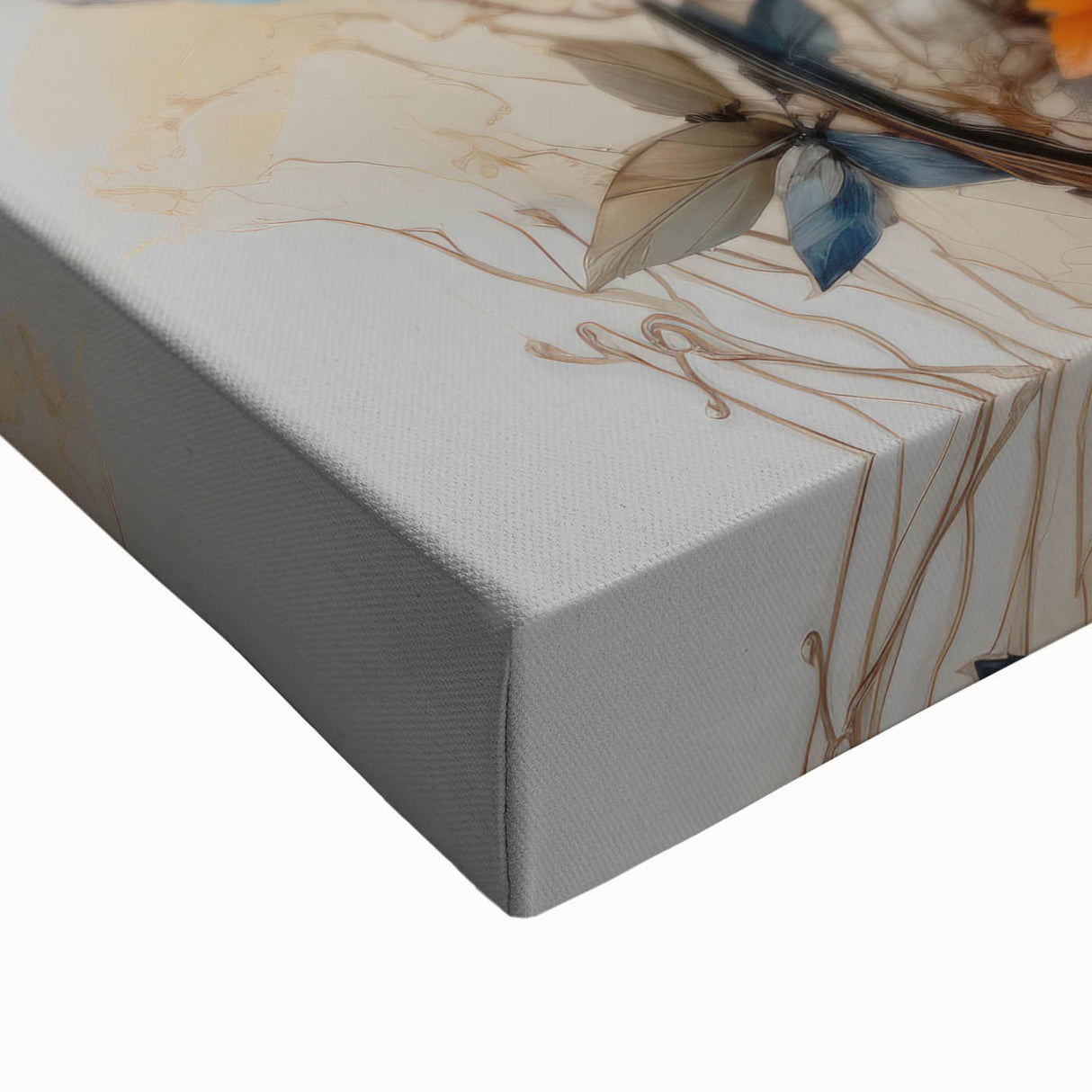 Close-up of an abstract floral wall art piece on stretched canvas, showcasing vibrant colors and intricate details, perfect for enhancing home decor aesthetics.