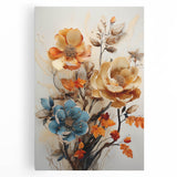 Abstract floral wall art on stretched canvas, showcasing vibrant colors like blue, pink, and green, perfect for modern home decor. Ideal for enhancing living spaces with a touch of elegance.