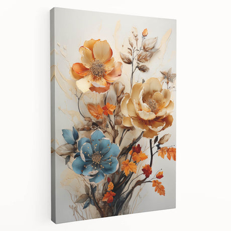Abstract floral wall art on stretched canvas, showcasing vibrant colors and intricate patterns, ideal for modern home decor or gallery displays.