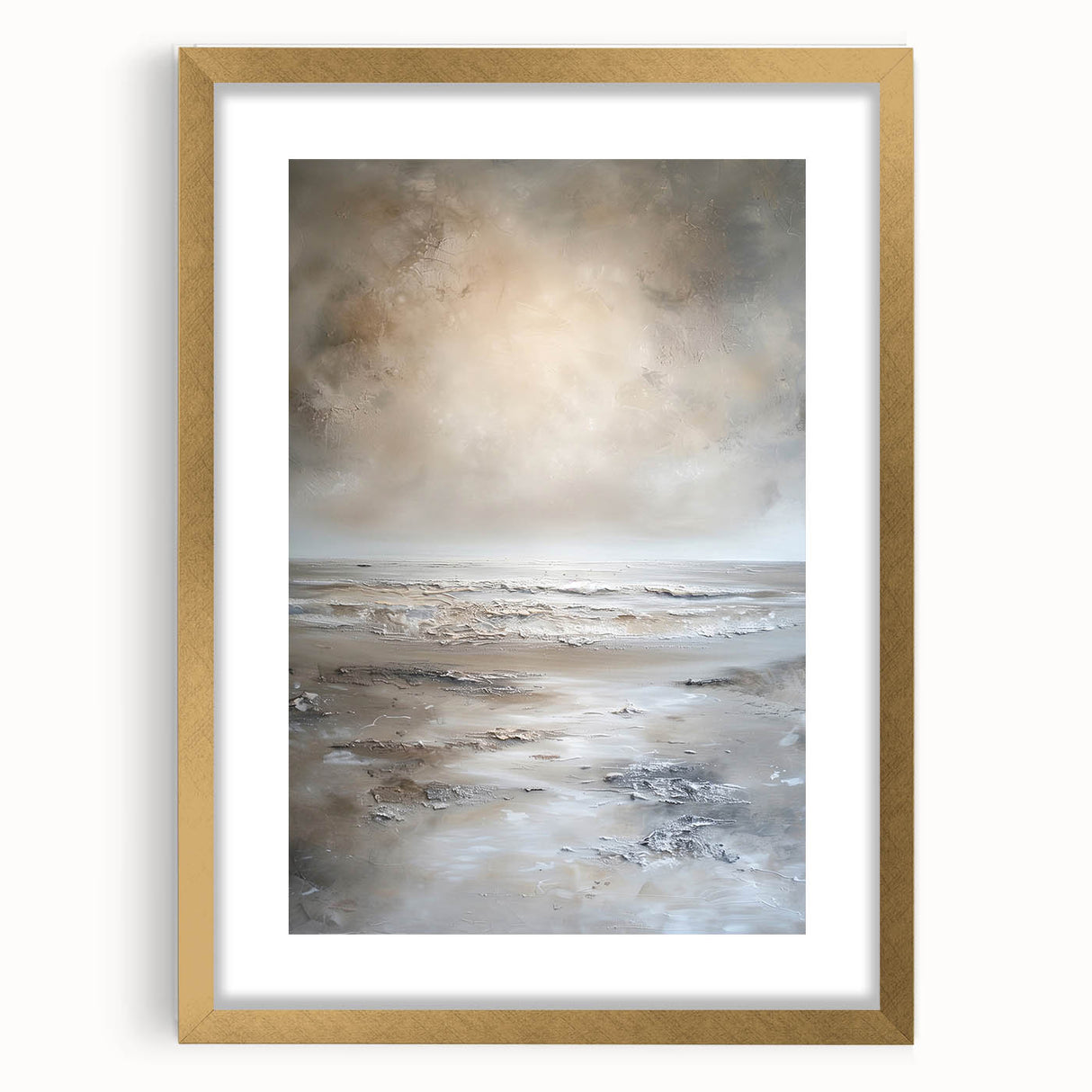 Abstract landscape wall art framed in a gold mat, showcasing vibrant colors and dynamic shapes, perfect for modern home decor. Ideal for adding artistic flair to living spaces.