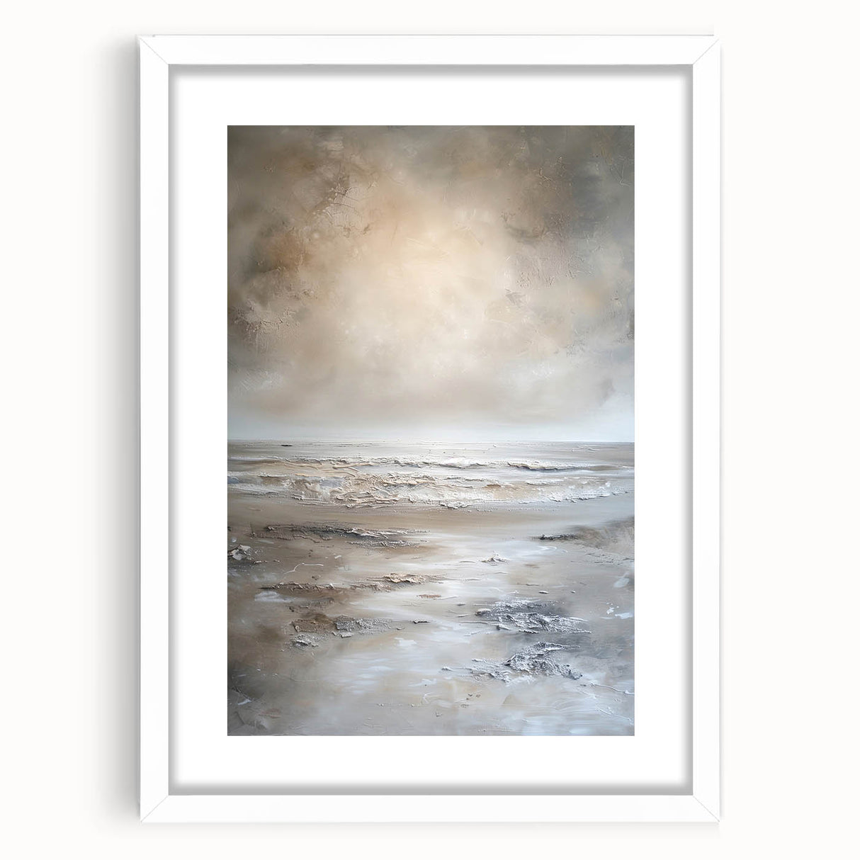 Abstract landscape wall art framed with a white mat, showcasing vibrant colors and dynamic shapes, perfect for modern home decor or art enthusiasts.