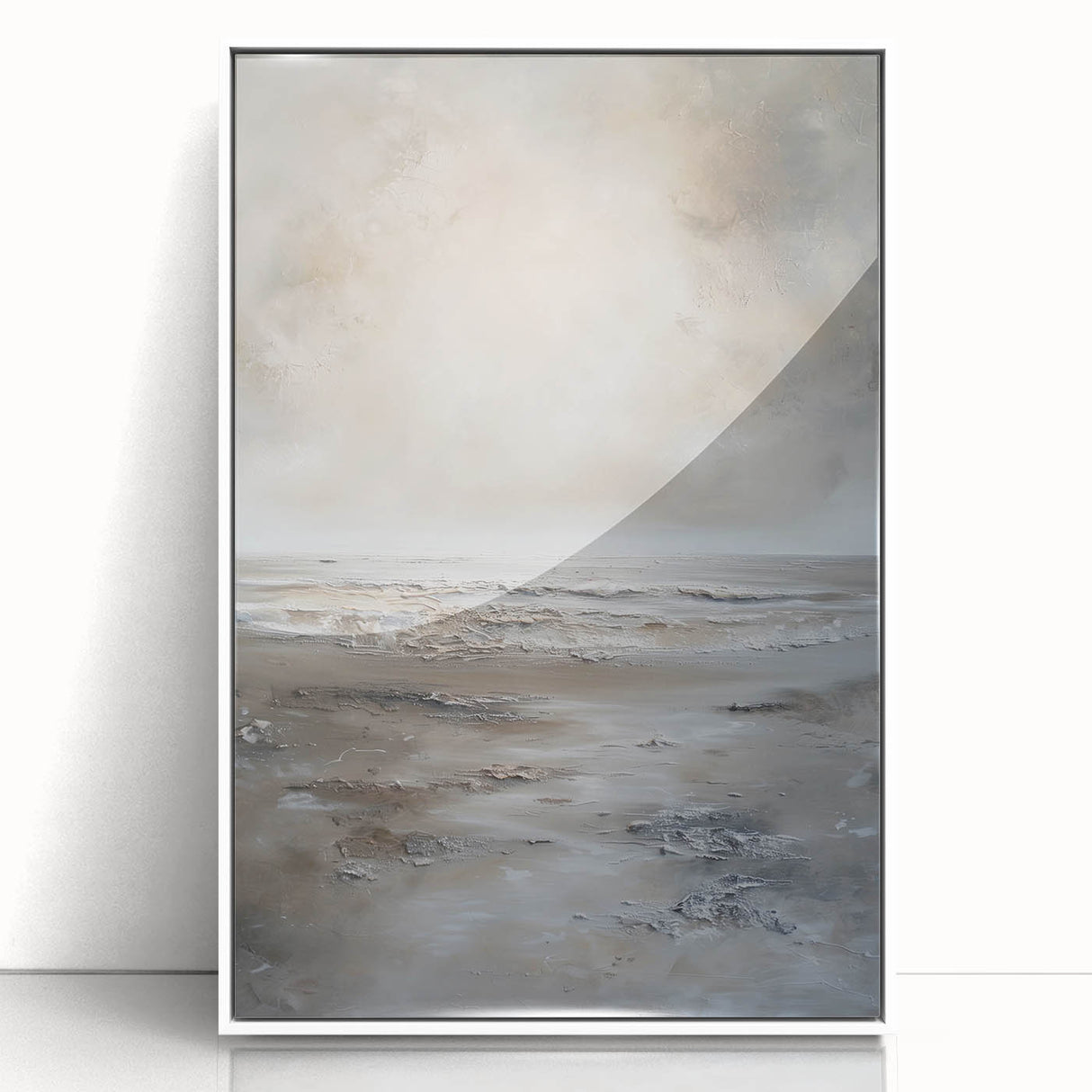 Framed acrylic wall art depicting an abstract landscape with vibrant colors, set against a white background, ideal for modern home decor or office spaces.