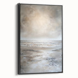 Framed abstract landscape wall art showcasing vibrant hues of blue and green, set against a sleek black frame; ideal for modern home decor.