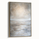 Framed canvas artwork showcasing an abstract landscape design with gold accents, featuring a side view that highlights its elegant frame and textured surface, perfect for modern home decor.