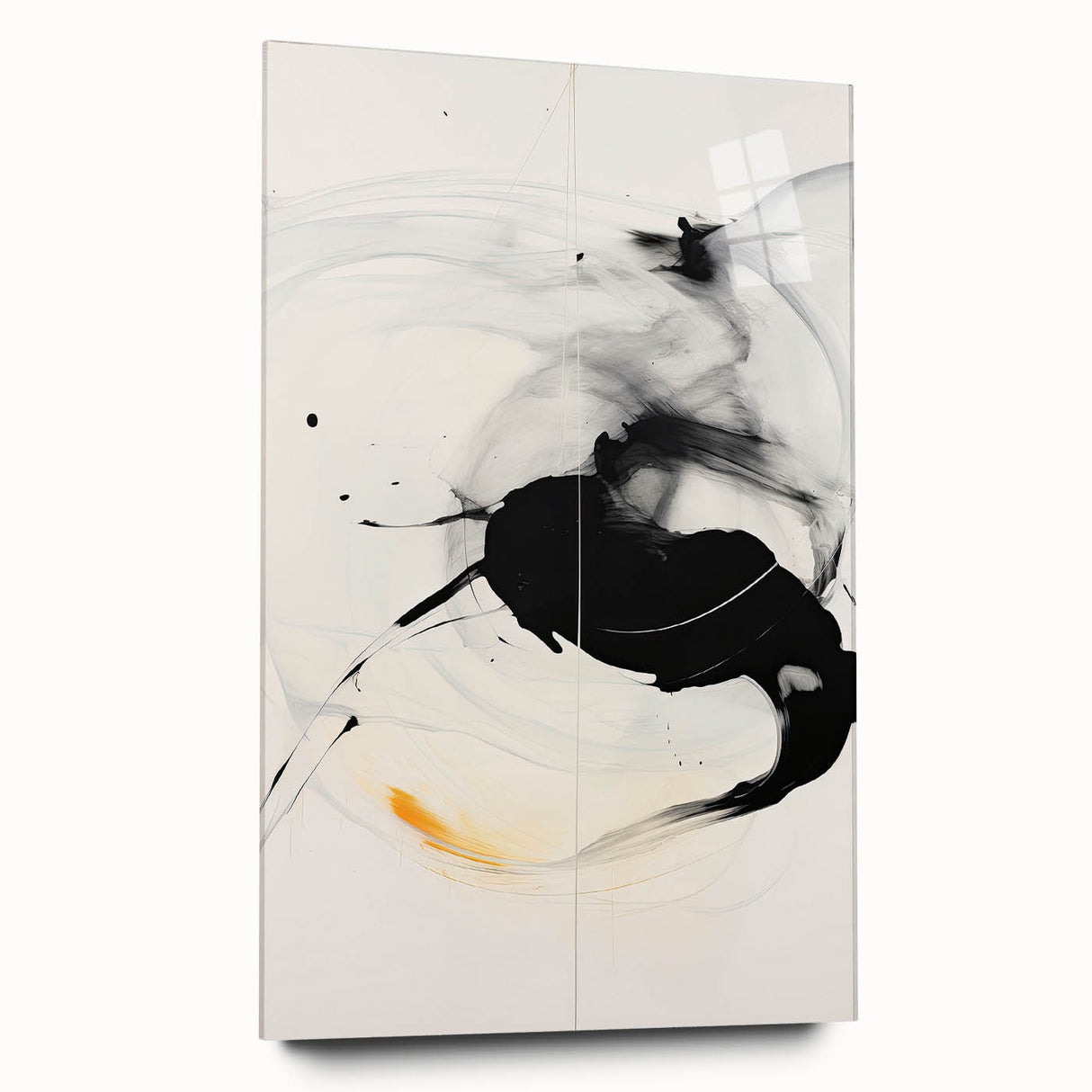 Abstract minimalist wall art displayed in a sleek acrylic frame, side view showcasing its clean lines and vibrant colors, ideal for modern decor enhancement.