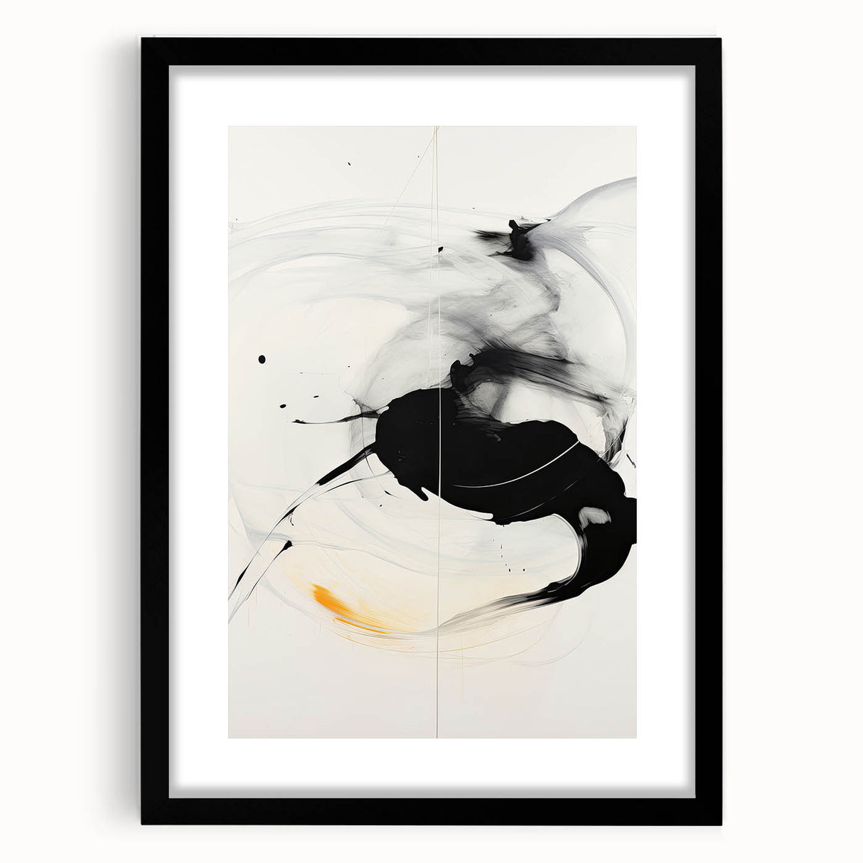 Abstract minimalist wall art featuring geometric shapes in muted tones, framed with a black matte finish, perfect for modern interior decor or art enthusiasts.