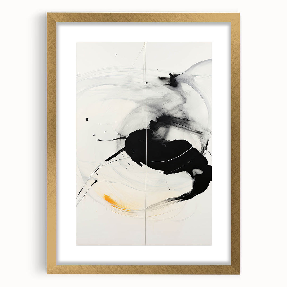 Abstract minimalist wall art framed in gold, featuring soft pastel colors and geometric shapes, perfect for modern home decor or office spaces.