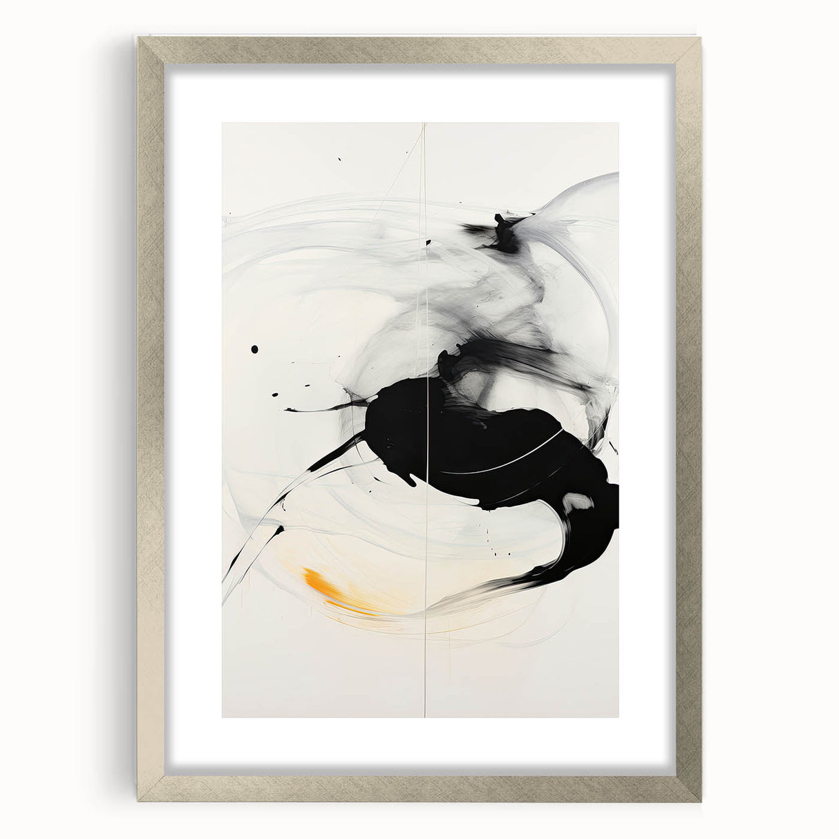 Abstract minimalist wall art framed in silver, showcasing soft colors and geometric shapes, perfect for modern home decor. Ideal for enhancing contemporary interiors.