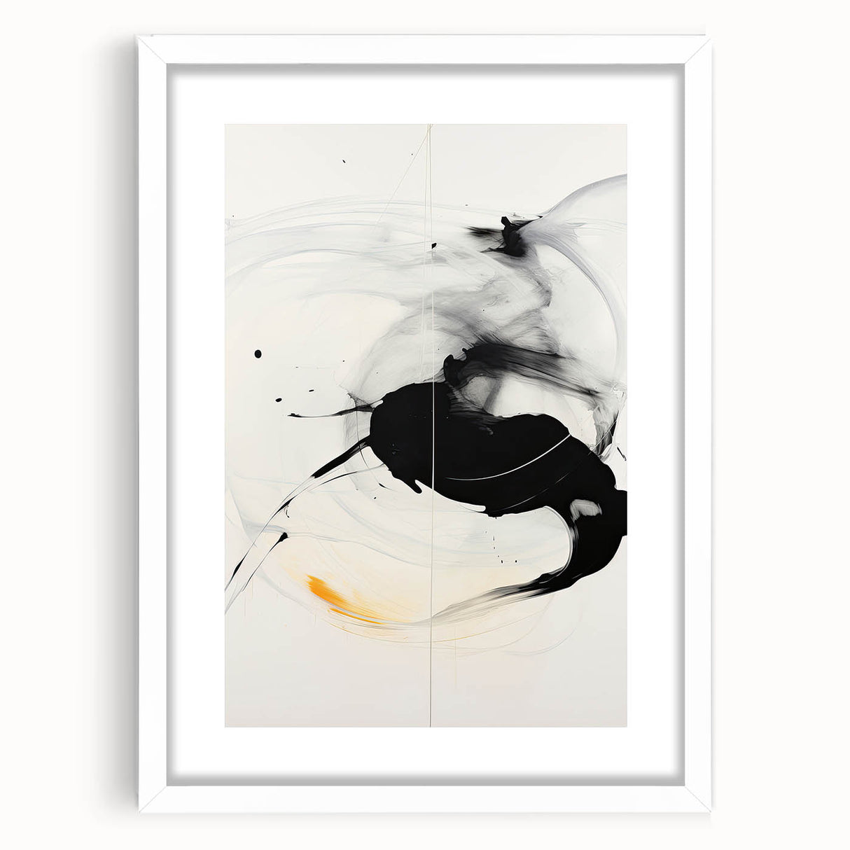 Abstract minimalist wall art framed in white with a mat, showcasing soft pastel colors and geometric patterns, ideal for modern home decor. Perfect for enhancing living spaces with a touch of sophistication and tranquility.