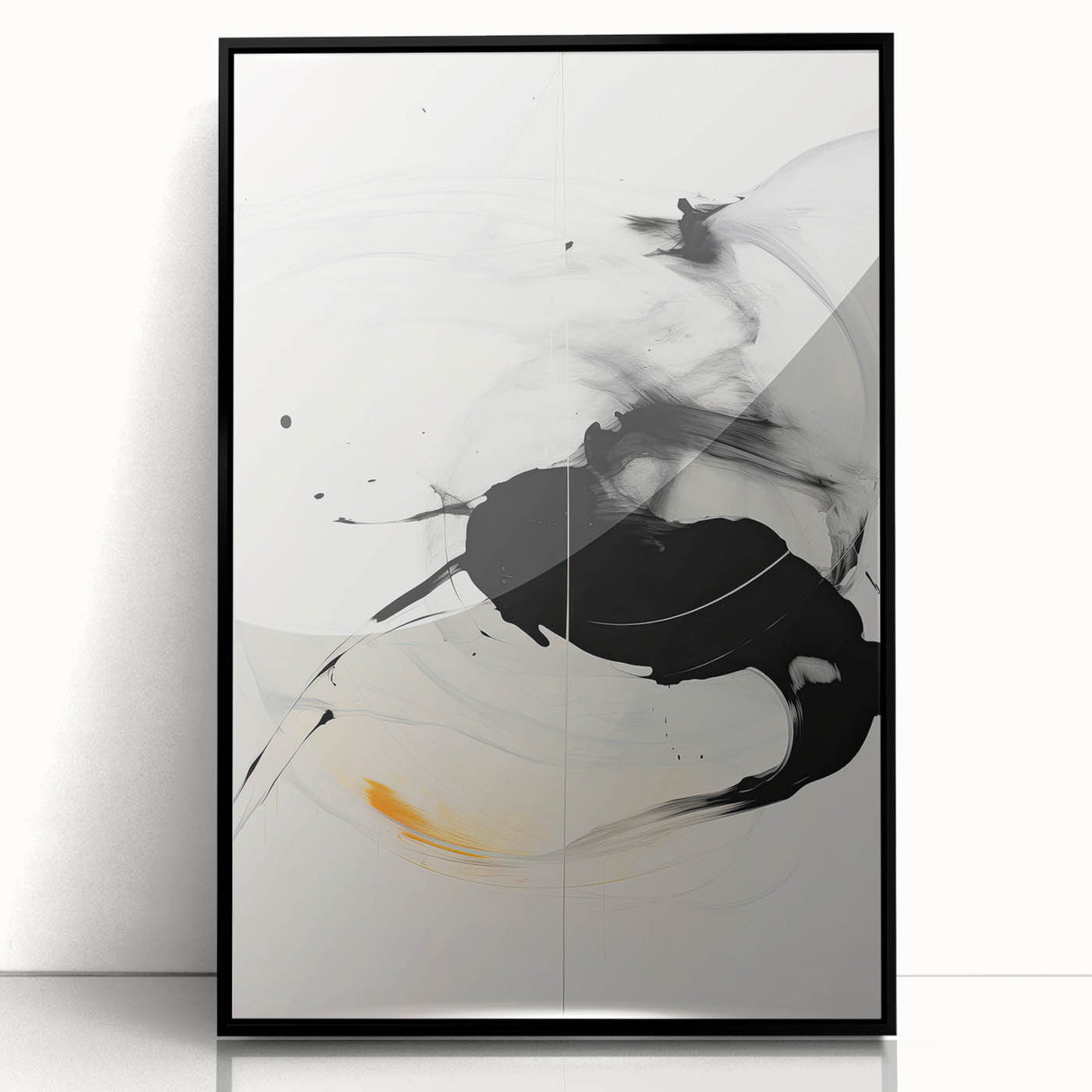 Framed minimalist abstract wall art in black acrylic, showcasing sleek geometric shapes and a contemporary design, perfect for modern interior decor.
