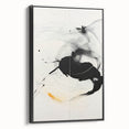 Framed abstract minimalist wall art showcasing a black design, viewed from the side, perfect for modern decor, adding a touch of elegance to any room.